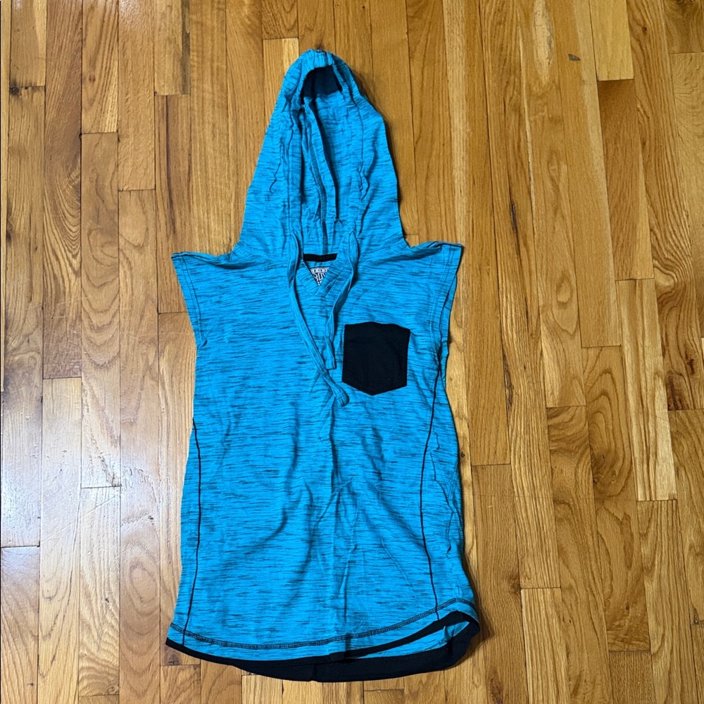 Men's Blue Sleeveless Hoodie with Black Pocket